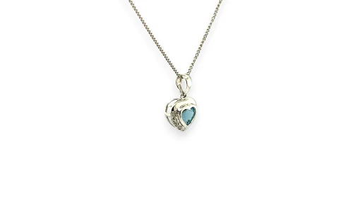 0.60ct Natural Topaz & Diamond Heart Pendant 9ct White Gold 14Inch 2.3g