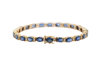 10.50ct Sapphire & Diamond Tennis Bracelet 14ct Gold 7.5Inch 12.68g