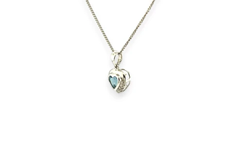0.60ct Natural Topaz & Diamond Heart Pendant 9ct White Gold 14Inch 2.3g