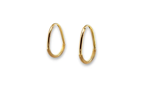 9ct Gold Pear Shape -Half Mesh Hoop Earrings (33 x 2.5mm) 1.8g