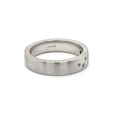 0.10ct Diamond & 9ct White Gold BRUSHED 5mm Slight Court Wedding Band 6.3g