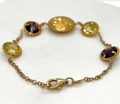 8.00ct Citrine & Amethyst Bracelet 9ct Gold 7.5g / 7.5inch