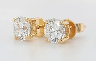 2.01ct Lab Grown Diamond & 9ct Gold Solitaire Stud Earrings 1.8g