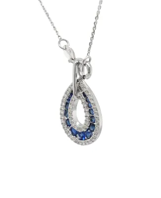 0.62ct Sapphire & 0.25ct Diamond Pendant- 9ct White Gold (22.0 x 13.7mm) 16/18 Inch 3.12g