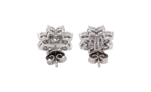 1.00ct Natural Diamond & 9ct White Gold 13mm Illusion Set Flower Stud Earrings 3.8g