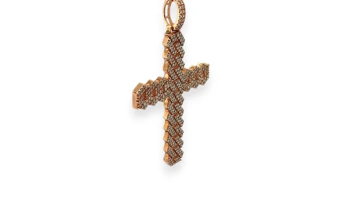 3.72ct Natural Diamond & 14ct Rose Gold Cuban Style Cross Pendant (73.0 x 44.0 x 3.5mm) 15.02g