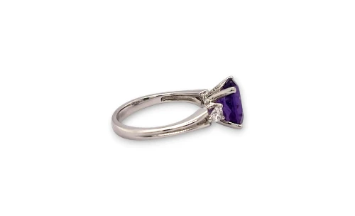 2.82ct Natural Amethyst & Diamond Solitaire Ring-18ct White Gold 4.53g
