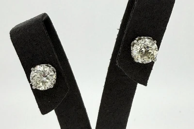 4.04ct Diamond & 18ct White Gold Solitaire Stud Earrings 4.9g