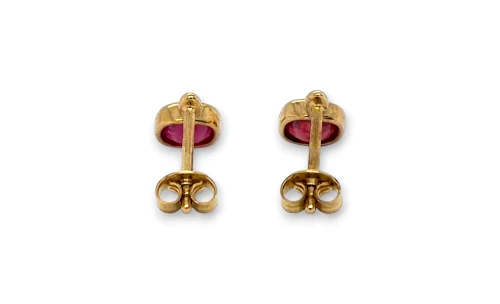 1.00ct Natural Ruby & 9ct Gold Bevel Set Stud Earrings (9.2 x 5.8mm) 1.13g