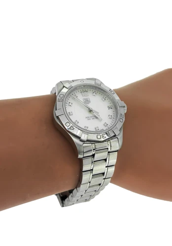 Ladies 32mm Tag Heuer Aquaracer - Mother of Pearl/Diamond Dial 2015 Box & Papers - Stainless Steel Model: WAF1312/BA0817