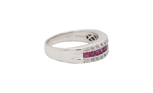 Ruby & Diamond 6.5mm 14ct White Gold Band 5.6g