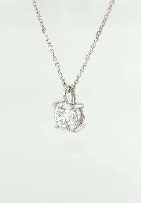 1.01ct Lab Grown Diamond & 9ct White Gold Solitaire Pendant 16/18Inch