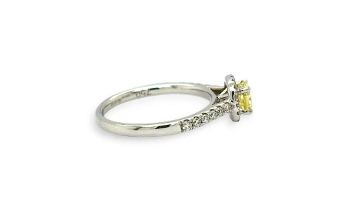 0.68ct Natural Yellow/White Diamond & 18ct White Gold Halo Ring 2.4g