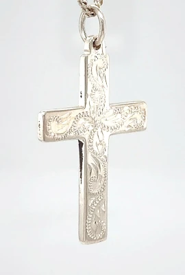 Hand Engraved Sterling Silver Cross Pendant 5.2g ( 35 x 25 x 2.0mm)