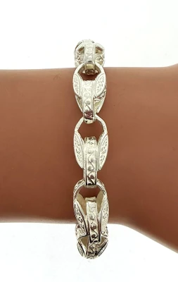 Solid Sterling Silver 8.7mm Tulip Link Bracelet 31.7g ( Upto 9 inch)