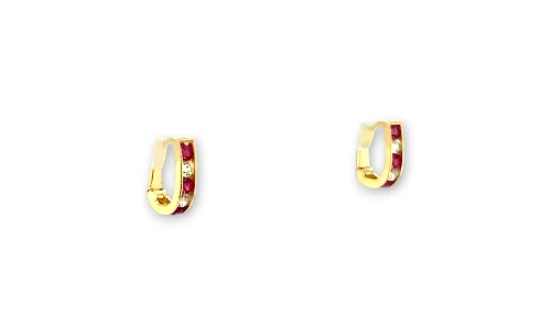 9ct Gold Huggies set with Red & White CZ (10 x 2.7mm) 1.1g