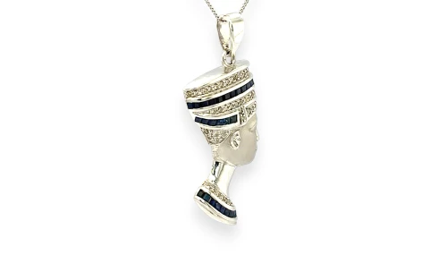 0.75ct Natural Sapphire/Diamond Egyptian Head Pendant 18ct White Gold (42.0 x 19.0 x 4.5mm) 9.2g