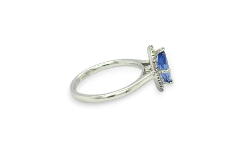 0.85ct Natural Tanzanite & Diamond ( Marquise Cut) Halo Solitaire Ring - 18ct White Gold 3.2g