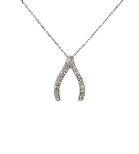 0.16ct Natural Diamond & 9ct White Gold WISHBONE Pendant (17.5 x 11.8mm) 0.84g