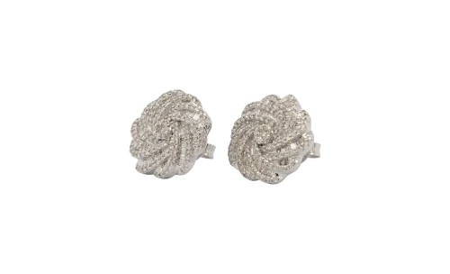 1.35ct Natural Diamond & 9ct White Gold 15.7mm Fancy Swirl Stud Earrings 5.0g
