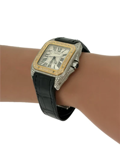 Cartier Santos 100 Midi 18ct Gold & Stainless Steel DIAMOND 2008 Box & Papers Model 2878