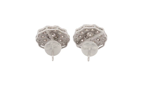 1.00ct Natural Diamond & Platinum 11mm Fancy Flower Stud Earrings 1.9g