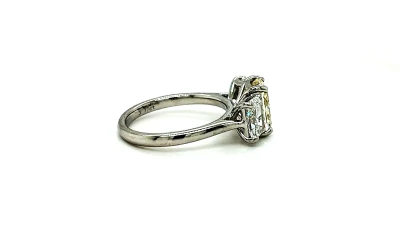 3.77ct Yellow & White Lab Grown Diamond Trilogy Platinum Ring 5.92g