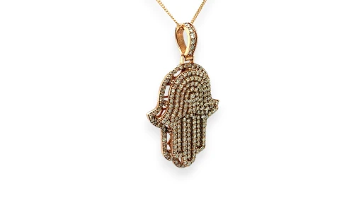 5.09ct Natural Diamond & 14ct Rose Gold Hamsa Hand Pendant (88.0 x 32.7 x 6.0mm) 15.48g
