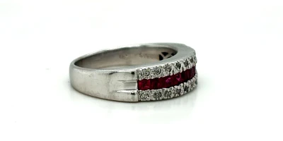 Ruby & Diamond 6.5mm 14ct White Gold Band 5.6g