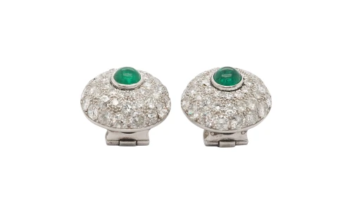 12.00ct Natural Emerald & Diamond 22.5mm Vintage Platinum -Lever Back Earrings 19.45ct