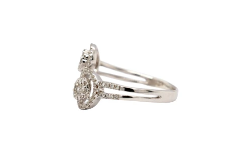 0.70ct Diamond & 18ct White Gold Twist/Halo Ring- 18ct White Gold 3.16g