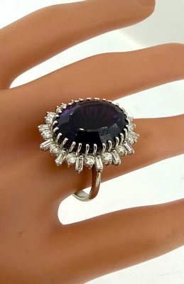 15.00ct Amethyst & 1.50ct Diamond/Platinum Halo Dress Ring 11.1g