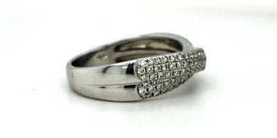 1.00ct Diamond & 18ct White Gold Cross Over Band/Dress Ring 5.5g