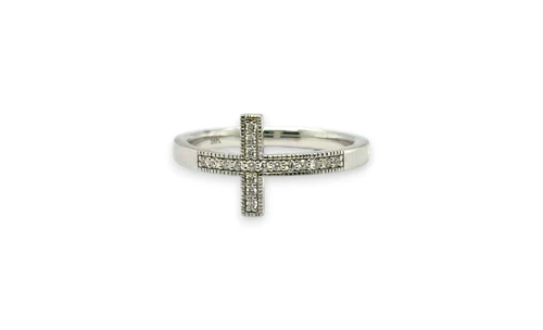 0.10ct Natural Diamond & 9ct White Gold Cross Dress Ring 2.32g