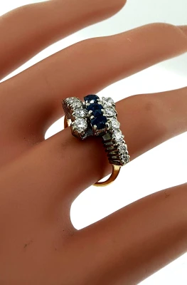 0.20ct Sapphire & 0.65ct Diamond Cross Over Ring- 18ct Gold 4.0g