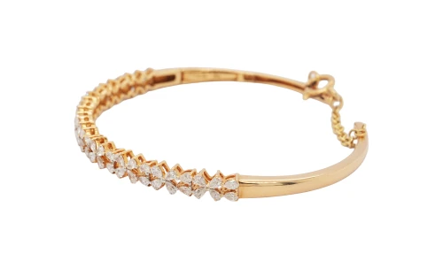 3.00ct Natural Diamond & 18ct Gold Fancy Bangle 7.5 Inch - 12.92g