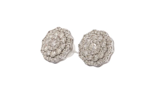 1.00ct Natural Diamond & Platinum 11mm Fancy Flower Stud Earrings 1.9g