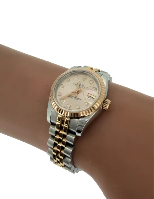 Rolex 26mm DateJust 18ct Rose Gold/Stainless Diamond Dial 2015 Box & Papers