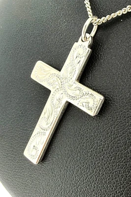 Hand Engraved Sterling Silver Cross Pendant 5.2g ( 35 x 25 x 2.0mm)