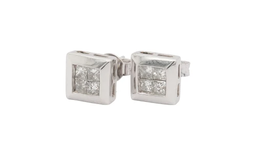 0.65ct Natural Diamond & 9ct White Gold 7.9mm Stud Earrings 3.12g