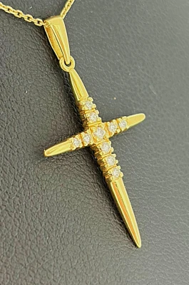 0.10ct Diamond & 18ct Gold Cross Pendant 1.18g ( 30mm x 15mm)
