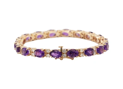 19.80ct Amethyst & Diamond Tennis Bracelet- 14ct Gold 7.5 Inch 15.81g