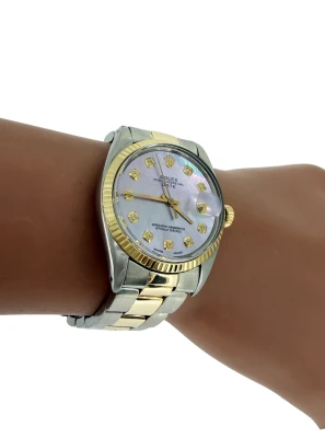 Rolex 34mm Oyster Date 18ct Gold/Stainless Steel Year 1969 AM Diamond Dial