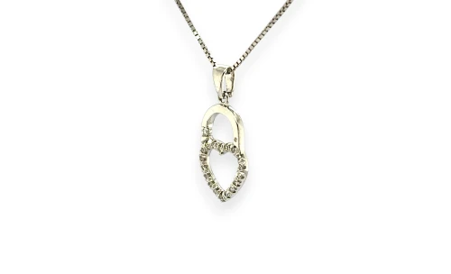 0.20ct Natural Diamond & 9ct White Gold Heart Pendant/Chain (24.0 x 11.5 x 1.5mm) 18Inch 3.37g