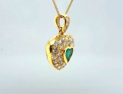 0.50ct Emerald & 1.00ct Diamond Heart Pendant 18ct Gold 6.8g