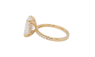 3.38ct Lab Grown Radiant Cut Diamond & 18ct Gold Solitaire Ring (Hidden Halo) 3.37g