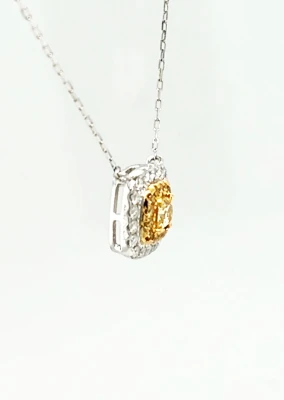 0.40ct Yellow & White Diamond Pendant 18ct White Gold 1.8g 16inch