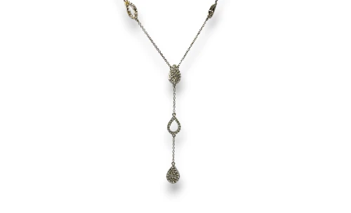 0.45ct Natural Diamond & 9ct White Gold Fancy Necklace 16/18 Inch 2.57g