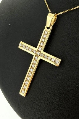 0.50ct Diamond & 9ct Gold Cross Pendant ( 50mm x 27.5 x 2.1mm) 5.8g