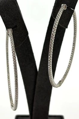 Solid Silver & Cubic Zirconia Oval Hinged Hoop Earrings 9.7g ( 55.5 x 46 x 1.8mm)